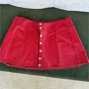 Real leather snap up mini skirt